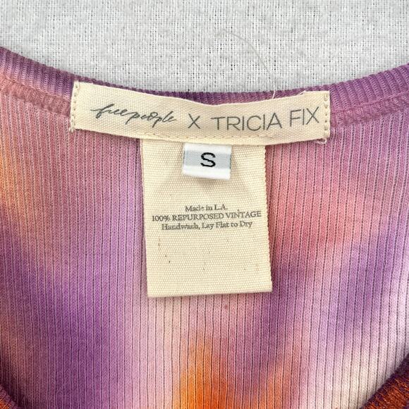 FREE PEOPLE X TRICIA FIX Reworked T-shirt S Orange Purple White Short Sleeve Rib - Picture 8 of 13